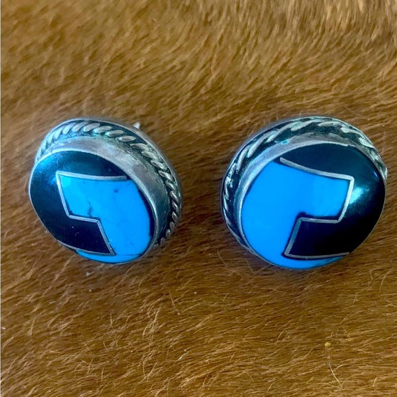Jewelry - STERLING SILVER TURQUOISE AND BLACK ONYX EARRINGS :MEXICO 925
